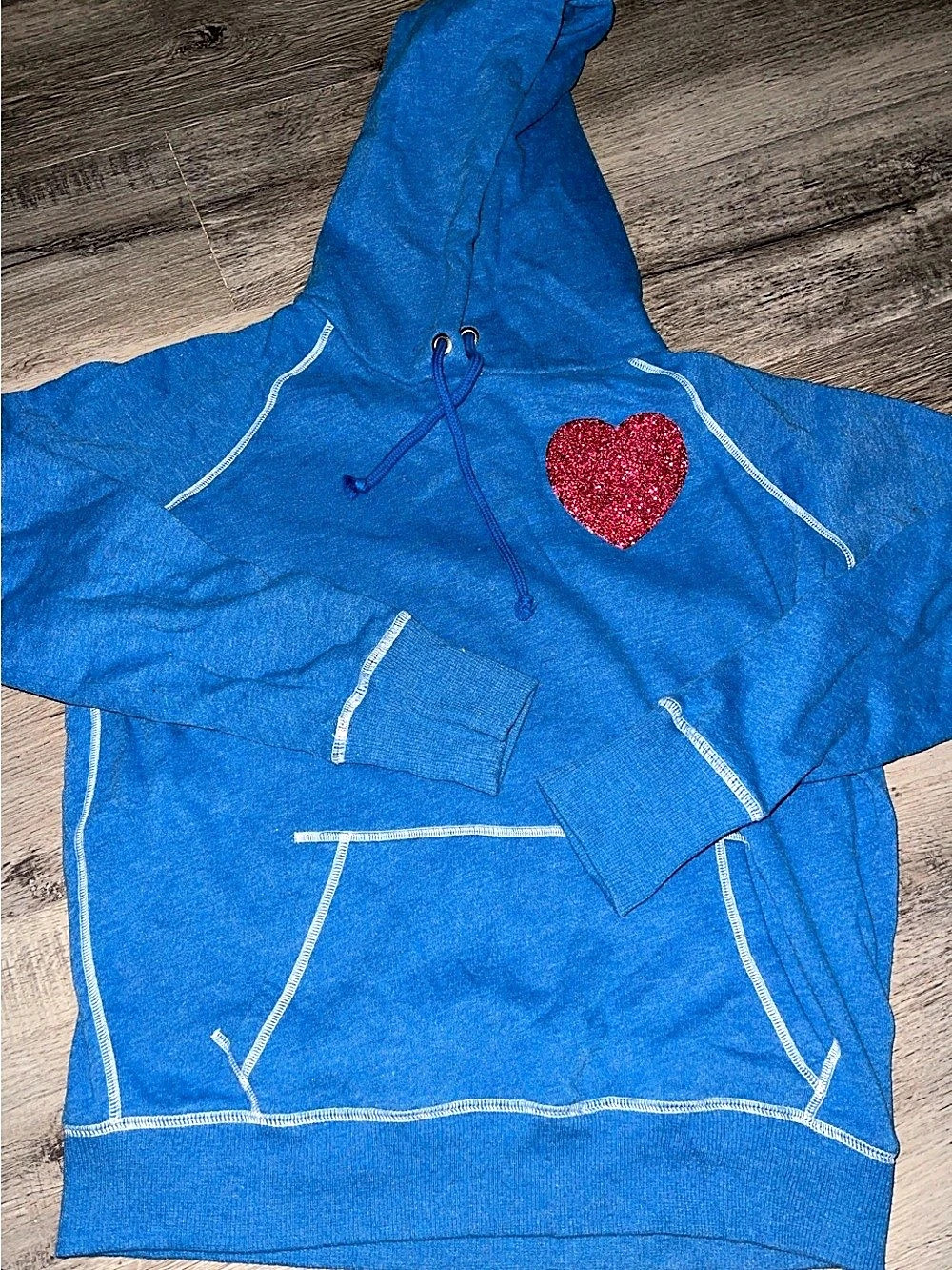 Love Pink PINK Blue Graphic Pullover Hoodie 2009 Y2K Glitter